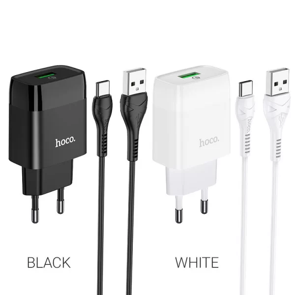 Incarcator de retea Hoco C72Q Glorious + Cablu Type-C USB (QC3.0) [White]
